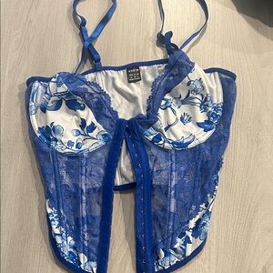 Blue and White Floral Corset Top